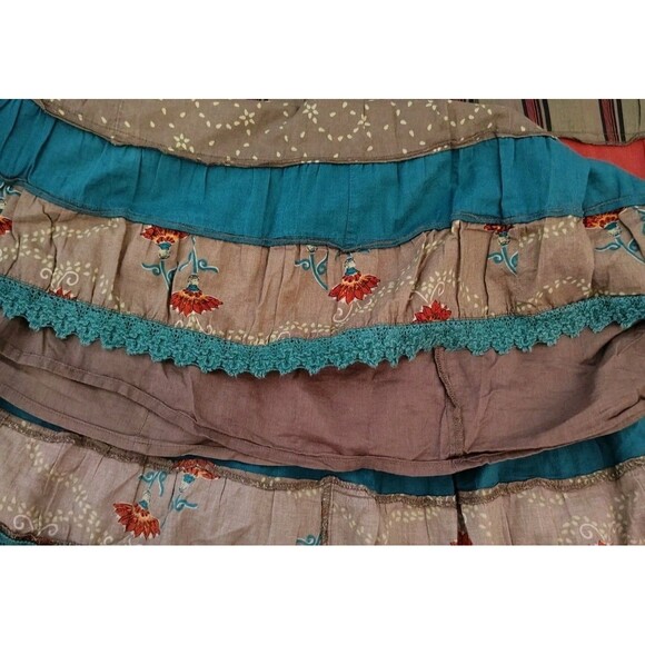 Venezia Skirt Size 26/28 Green Floral Tiered Patchwork Pull String Small Bells - Picture 4 of 6